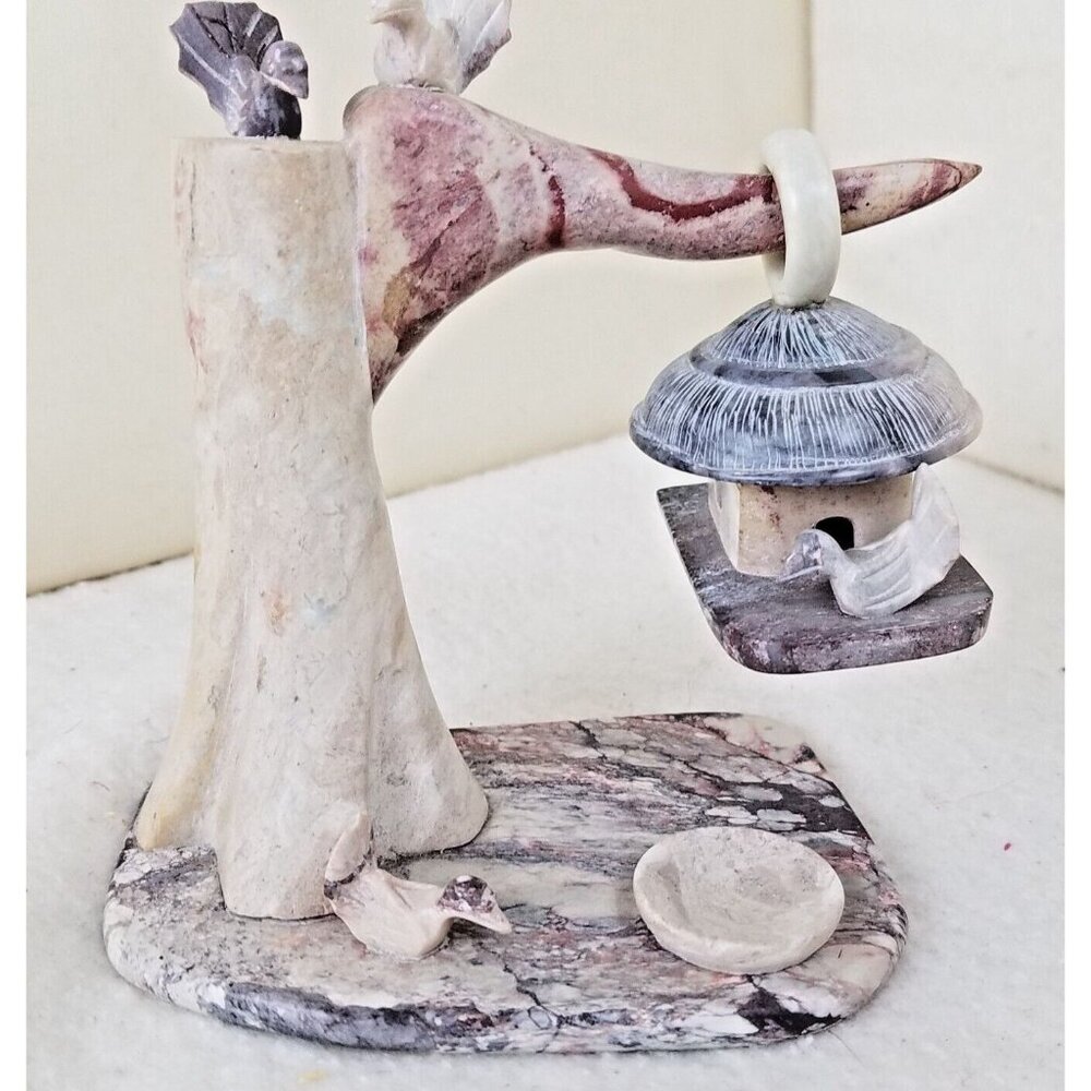 Stone sculpture tree birdhouse marble 6x3 bird watcher outdoorsy ornithology‎